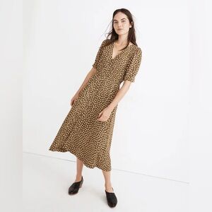 Madewell Button-Cuff Midi Dress in Woodcut Flowers